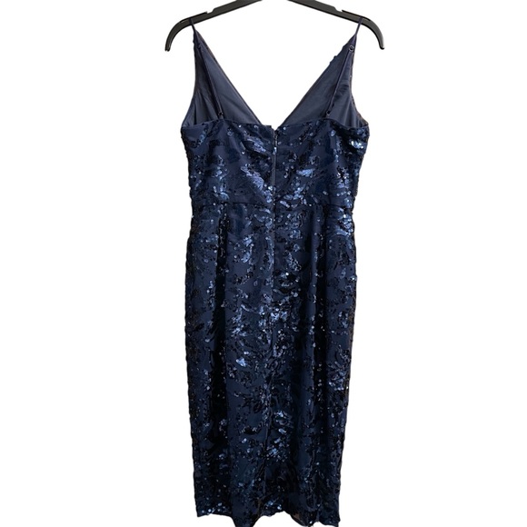 Elija J Navy Blue Sequins V Neck Strappy Navy Blue Midi Dress Size 2 EUC - Picture 3 of 14
